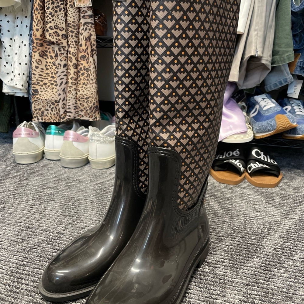 Bally Printed Wellie Stylish Black Rain Boots Size 39
